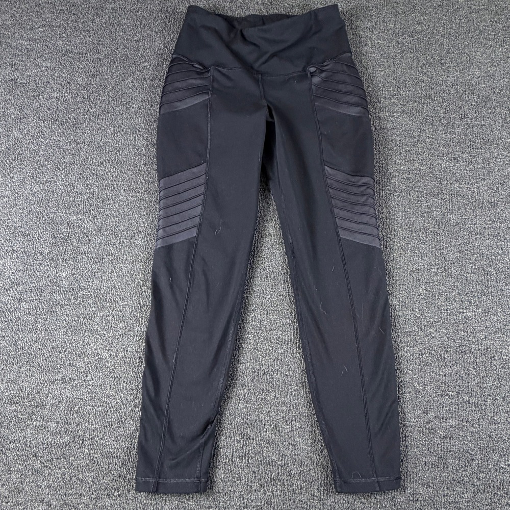 Old Navy Leggings Womens M Go-Dry Black Moto Ribbed EUC
